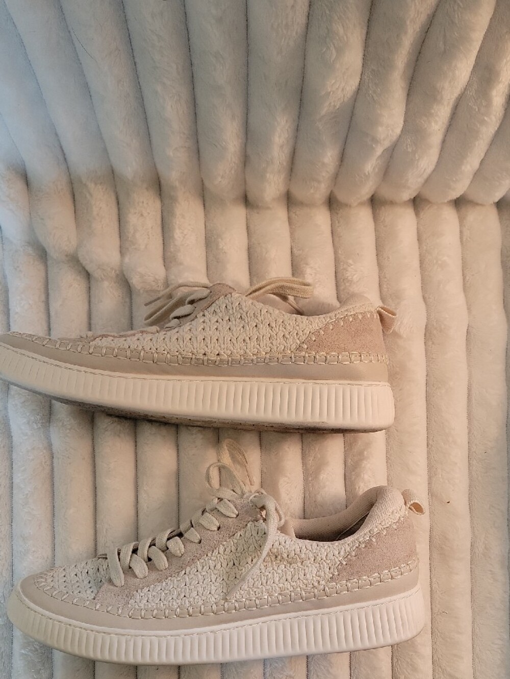 Dolce Vita Cream Knit Lace-Up Women's Sneakers - Picture 2 of 8